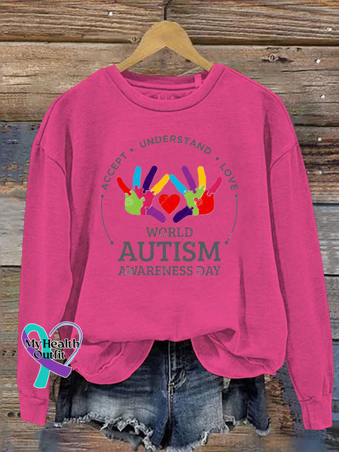 World Autism Awareness Day Printed Casual Sweatshirt RoseRed / S
