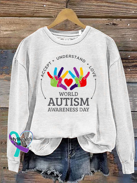 World Autism Awareness Day Printed Casual Sweatshirt White / S