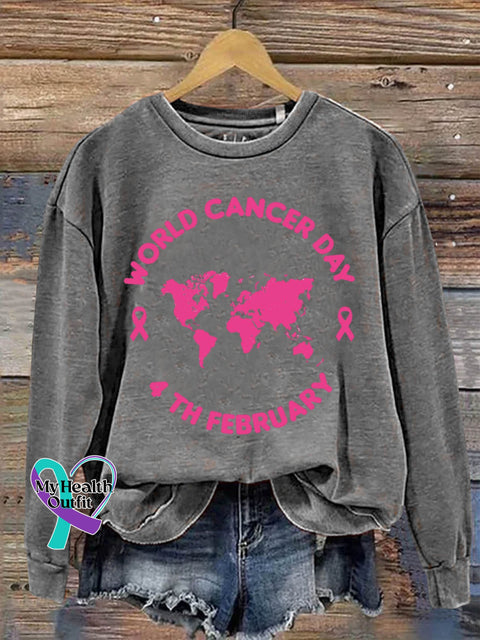 World Cancer Day Art Print Pattern Casual Sweatshirt Grey / S