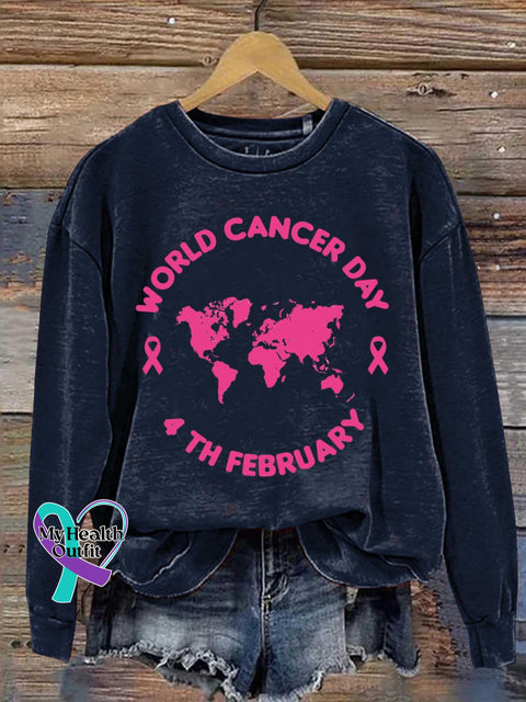 World Cancer Day Art Print Pattern Casual Sweatshirt Navy / S