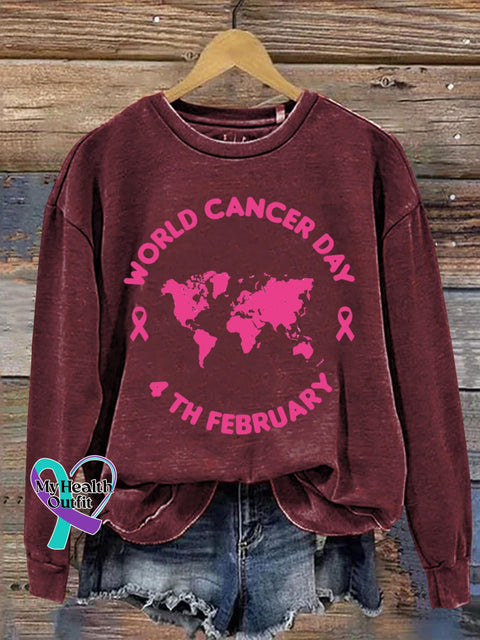 World Cancer Day Art Print Pattern Casual Sweatshirt Red / S