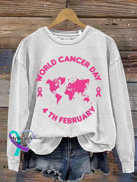 World Cancer Day Art Print Pattern Casual Sweatshirt White / S