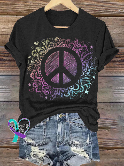 World Peace Graphic Crew Neck Casual Short Sleeve T-Shirt Black / S