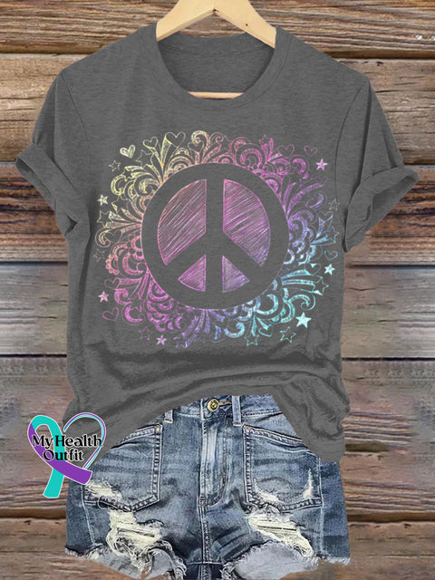 World Peace Graphic Crew Neck Casual Short Sleeve T-Shirt Darkgray / S