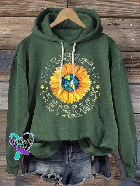 World Peace Hooded Casual Long Sleeve Sweatshirt Green / S