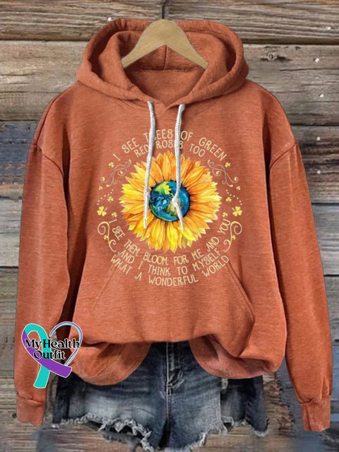 World Peace Hooded Casual Long Sleeve Sweatshirt Orange / S