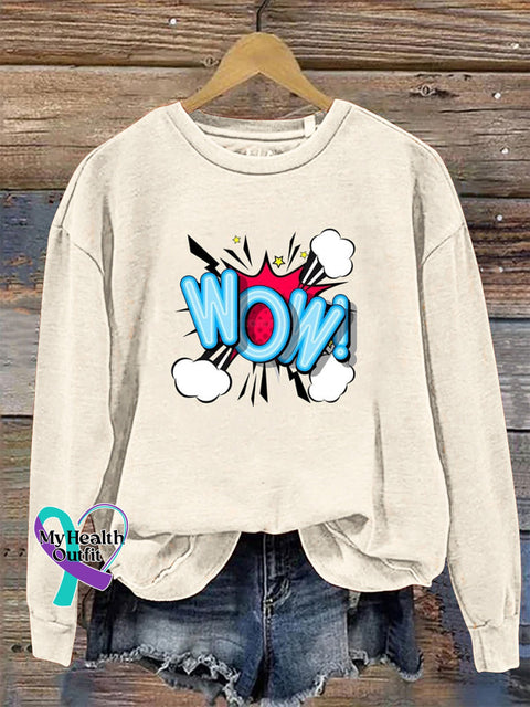 Wow Crew Neck Long Sleeve Sweatshirt Beige / S