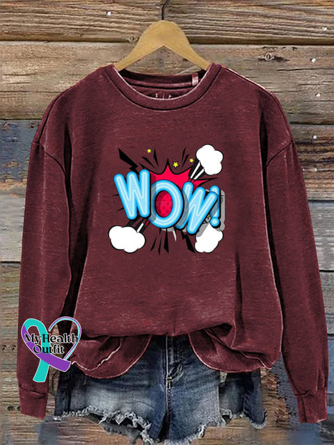 Wow Crew Neck Long Sleeve Sweatshirt Claret / S