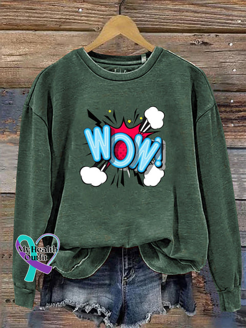 Wow Crew Neck Long Sleeve Sweatshirt Green / S