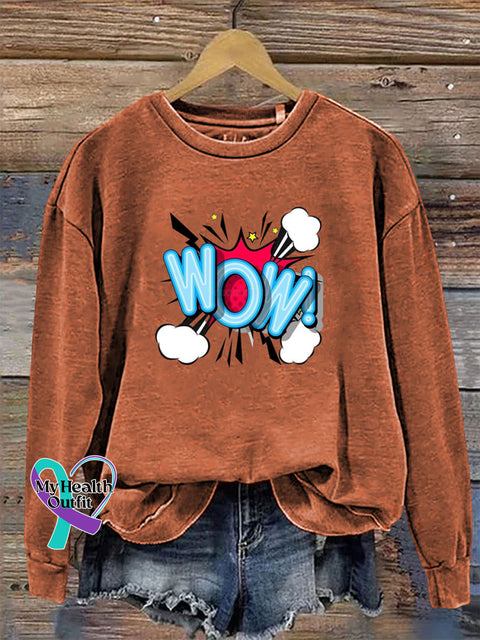 Wow Crew Neck Long Sleeve Sweatshirt Orange / S
