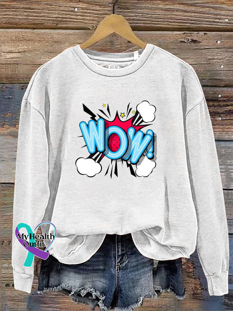 Wow Crew Neck Long Sleeve Sweatshirt White / S