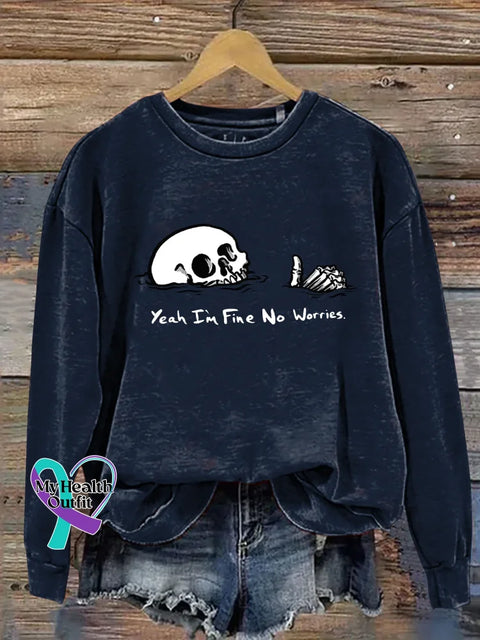 Yeah I’m Fine No Worries Print Casual Sweatshirt Blue / S
