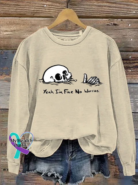 Yeah I’m Fine No Worries Print Casual Sweatshirt Sand / S