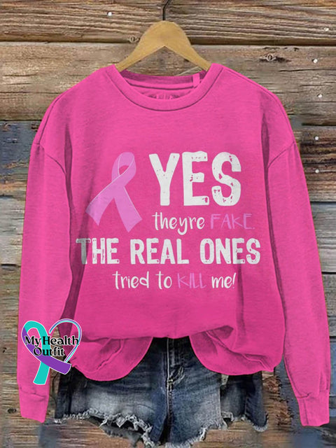 Yes They’re Fake The Real Ones Tried To Kill Me Breast Cancer Awareness Art Print Pattern Casual