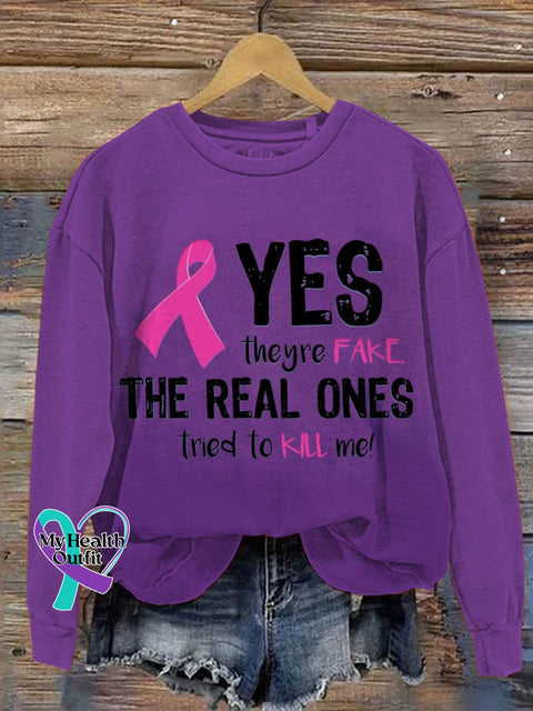 Yes They’re Fake The Real Ones Tried To Kill Me Breast Cancer Awareness Art Print Pattern Casual