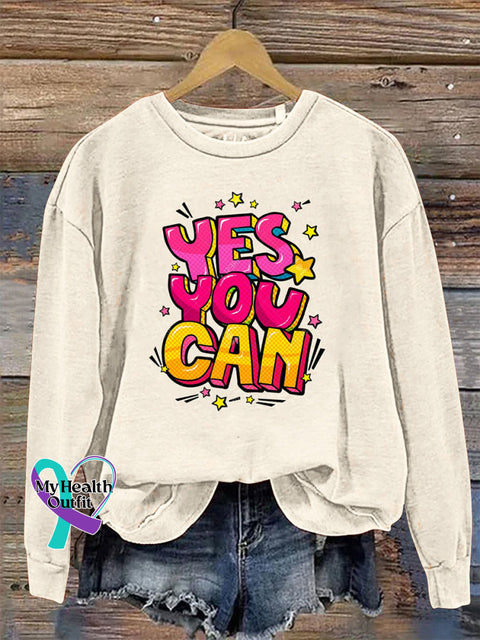 Yes You Can Crew Neck Long Sleeve Sweatshirt Beige / S