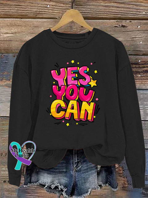 Yes You Can Crew Neck Long Sleeve Sweatshirt Black / S