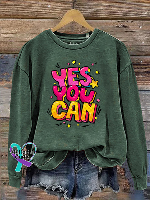 Yes You Can Crew Neck Long Sleeve Sweatshirt Green / S