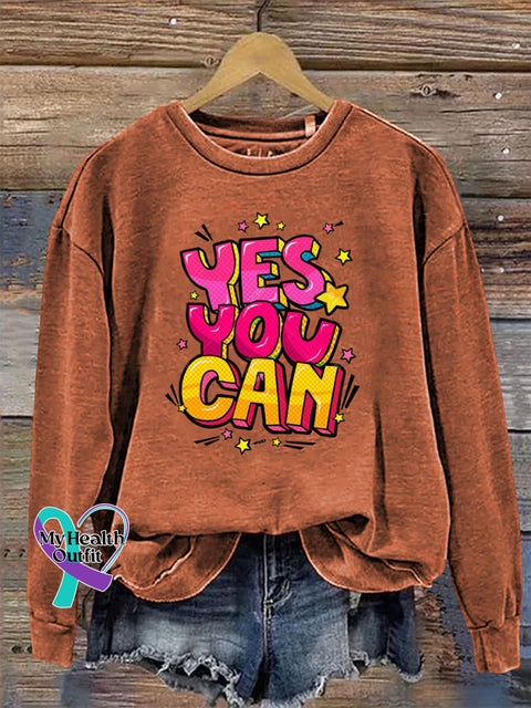 Yes You Can Crew Neck Long Sleeve Sweatshirt Orange / S