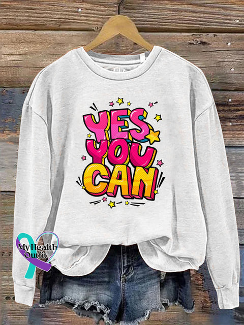 Yes You Can Crew Neck Long Sleeve Sweatshirt White / S