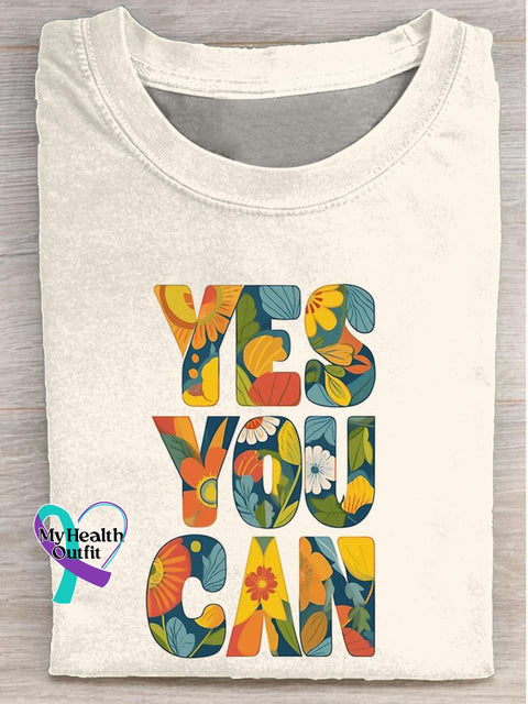 Yes You Can Positive Print Casual Crew Neck Short Sleeve T-Shirt Multicolor / S