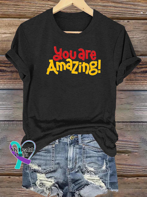 You Are Amazing Casual Round Neck Short Sleeve Black / S