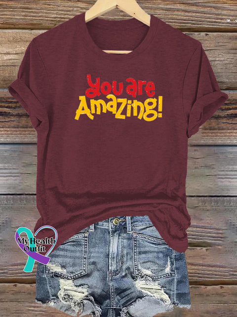 You Are Amazing Casual Round Neck Short Sleeve Brown / S