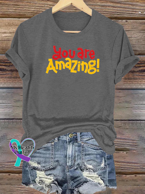 You Are Amazing Casual Round Neck Short Sleeve Grey / S
