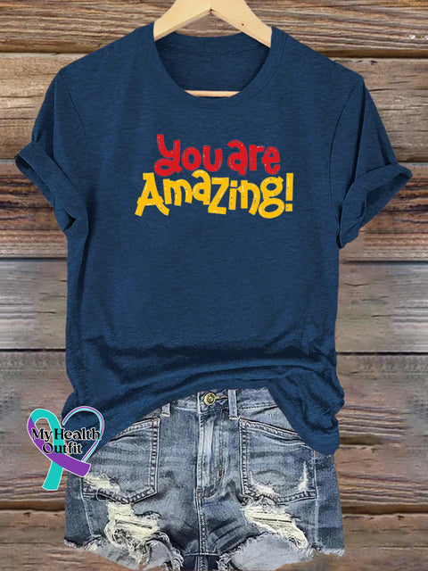 You Are Amazing Casual Round Neck Short Sleeve NavyBlue / S