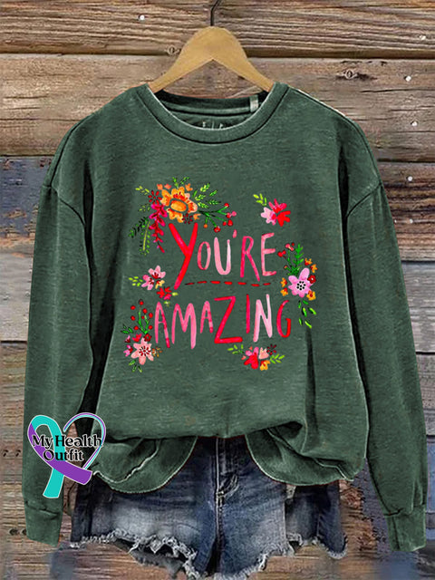 You Are Amazing Crew Neck Long Sleeve Casual Sweatshirt Green / S