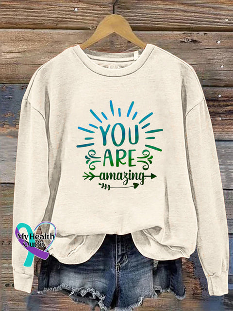 You Are Amazing Crew Neck Long Sleeve Sweatshirt Beige / S