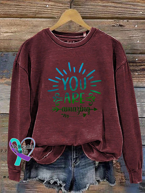 You Are Amazing Crew Neck Long Sleeve Sweatshirt Claret / S