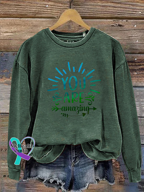 You Are Amazing Crew Neck Long Sleeve Sweatshirt Green / S