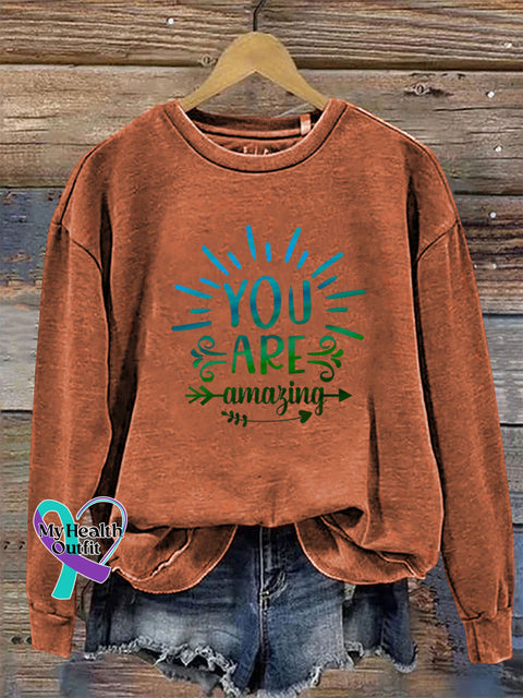 You Are Amazing Crew Neck Long Sleeve Sweatshirt Orange / S