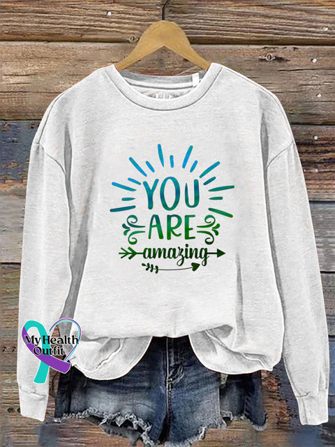You Are Amazing Crew Neck Long Sleeve Sweatshirt White / S