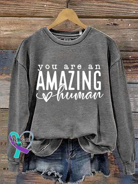 You Are An Amazing Human Art Print Pattern Casual Sweatshirt Grey / S
