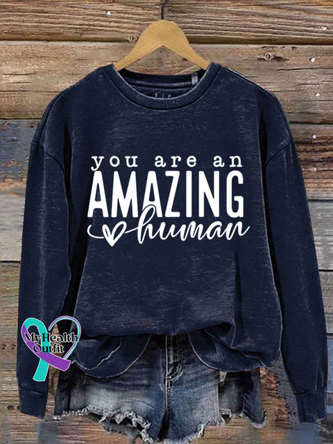 You Are An Amazing Human Art Print Pattern Casual Sweatshirt Navy / S