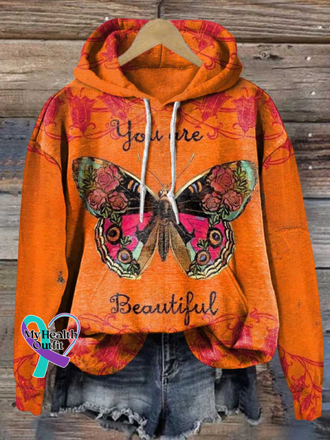 You Are Beautiful Butterfly Casual Hoodie Sweatshirt Multicolor / S