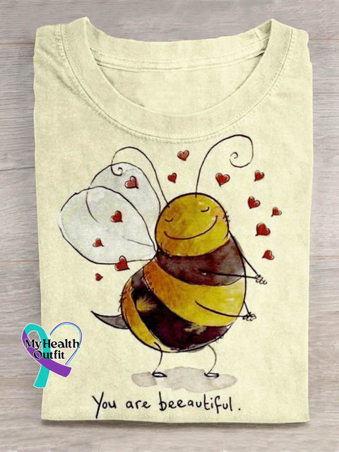 You Are Beautiful Funny Bee Art Print Casual T shirt Apricot / S