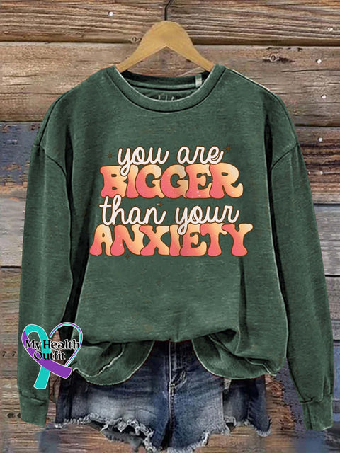 You Are Bigger Than Your Anxiety Art Print Pattern Casual Sweatshirt Green / S