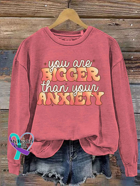 You Are Bigger Than Your Anxiety Art Print Pattern Casual Sweatshirt Pink / S