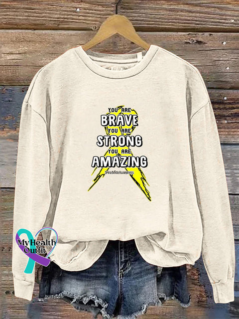 You Are Brave You Are Strong You Are Amazing Round Neck Long Sleeve Sweatshirt Beige / S