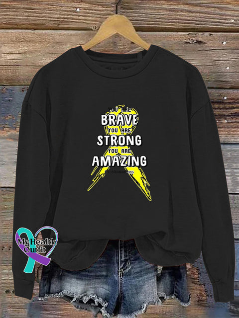 You Are Brave You Are Strong You Are Amazing Round Neck Long Sleeve Sweatshirt Black / S