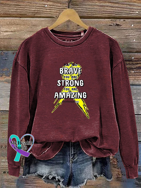 You Are Brave You Are Strong You Are Amazing Round Neck Long Sleeve Sweatshirt Claret / S