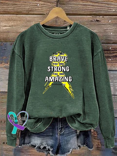 You Are Brave You Are Strong You Are Amazing Round Neck Long Sleeve Sweatshirt Green / S