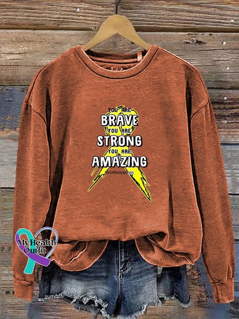 You Are Brave You Are Strong You Are Amazing Round Neck Long Sleeve Sweatshirt Orange / S