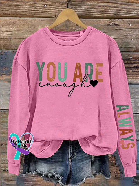 You Are Enough Always Motivational Positive Daily Letter Print Casual Sweatshirt Pink / S
