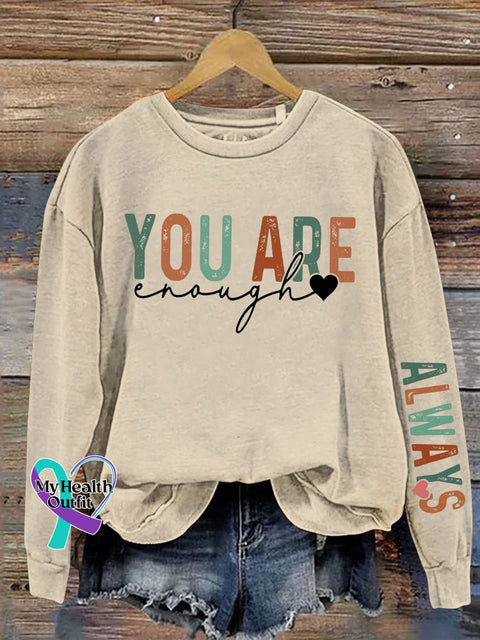 You Are Enough Always Motivational Positive Daily Letter Print Casual Sweatshirt Sand / S