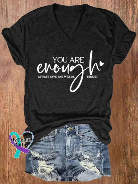 You Are Enough Art Print Casual T-Shirt Black / S