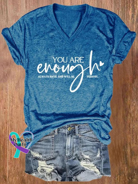 You Are Enough Art Print Casual T-Shirt Blue / S
